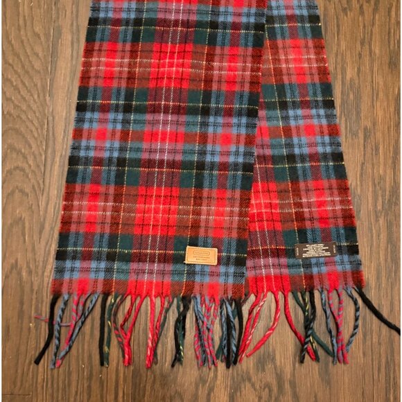 Coach Tartan Plaid Lambswool & Cashmere Scarf Red Green Blue Made In Italy - Picture 2 of 6